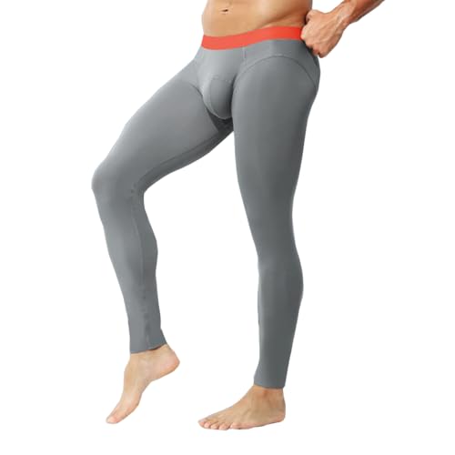 Ouruikia Herren Thermounterwäsche Hose Seidig glatt Long Johns Dünn Thermohose Weiche Leicht Unterhose Mehrfarbige Leggings 2 in 1, Dunkelgrau, S von Ouruikia