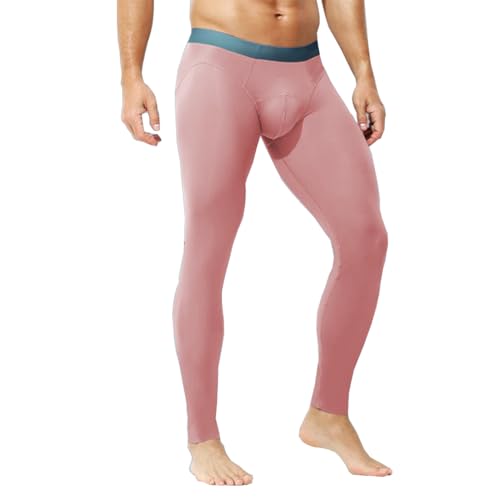 Ouruikia Herren Thermounterwäsche Hose Seidig glatt Long Johns Dünn Thermohose Weiche Leicht Unterhose Mehrfarbige Leggings 2 in 1, Rot, L von Ouruikia