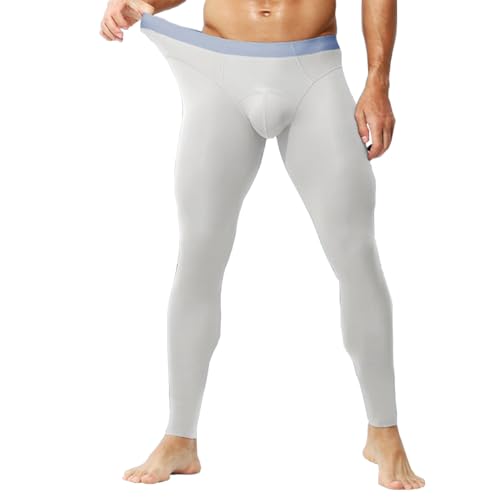 Ouruikia Herren Thermounterwäsche Hose Seidig glatt Long Johns Dünn Thermohose Weiche Leicht Unterhose Mehrfarbige Leggings 2 in 1, Silbergrau, L von Ouruikia