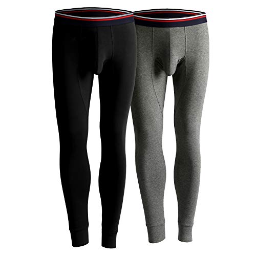 Ouruikia Herren Thermounterwäsche Hose Thermohose Lange Unterhose mit separatem Beutel, schwarz/dunkelgrau, Groß von Ouruikia