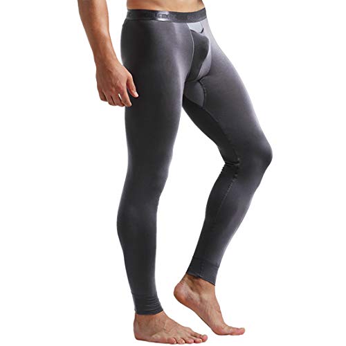 Ouruikia Herren Thermounterwäsche Hose Warme Thermohose Lange Unterhose Unterwäsche mit separater Tasche, Grau, Groß von Ouruikia