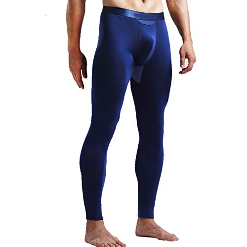 Ouruikia Herren Thermounterwäsche Hose Warme Thermohose Lange Unterhose Unterwäsche mit separater Tasche, Marineblau, X-Groß von Ouruikia