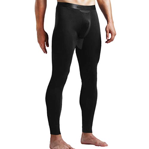 Ouruikia Herren Thermounterwäsche Hose Warme Thermohose Lange Unterhose Unterwäsche mit separater Tasche, Schwarz, Groß von Ouruikia