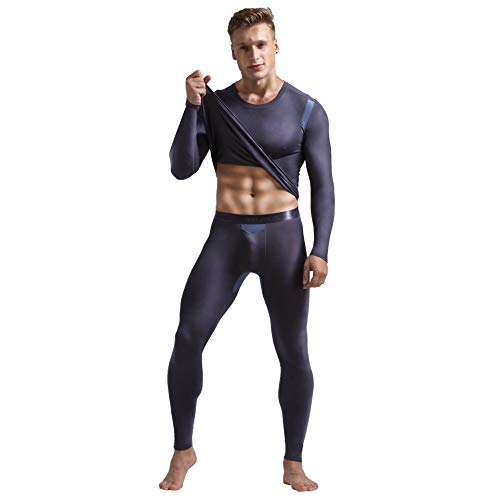 Ouruikia Herren Thermounterwäsche Set Base Layer Set Oberteile & Hose Thermo Lange Unterhose Unterhose Set, Grau (Oben + unten), Medium von Ouruikia