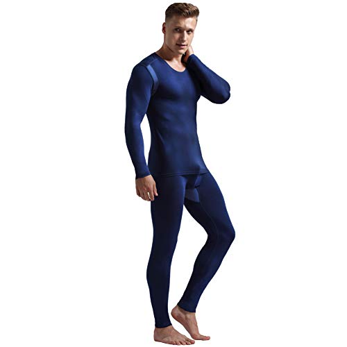 Ouruikia Herren Thermounterwäsche Set Base Layer Set Oberteile & Hose Thermo Lange Unterhose Unterhose Set, Navy(Oben + unten), X-Large von Ouruikia