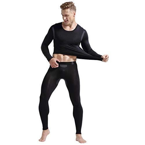 Ouruikia Herren Thermounterwäsche Set Base Layer Set Oberteile & Hose Thermo Lange Unterhose Unterhose Set, Schwarz (Oben + unten), Small von Ouruikia