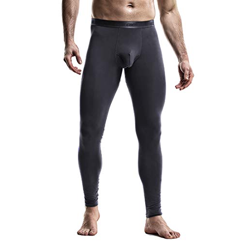 Ouruikia Herren Thermounterwäsche Thermohose Lange Unterhose Thermohose 2 in 1, grau, L von Ouruikia