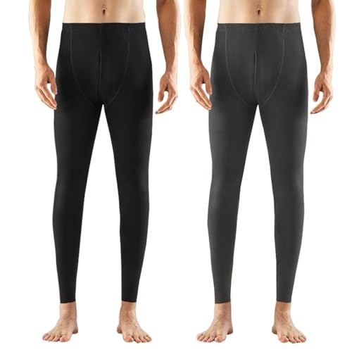Ouruikia Herren Thermounterwäsche Unterhosen Leichte Fleece Gefütterte Thermohosen Warme Lange Leggings 2er Pack, Schwarz+Dunkelgrau, M von Ouruikia