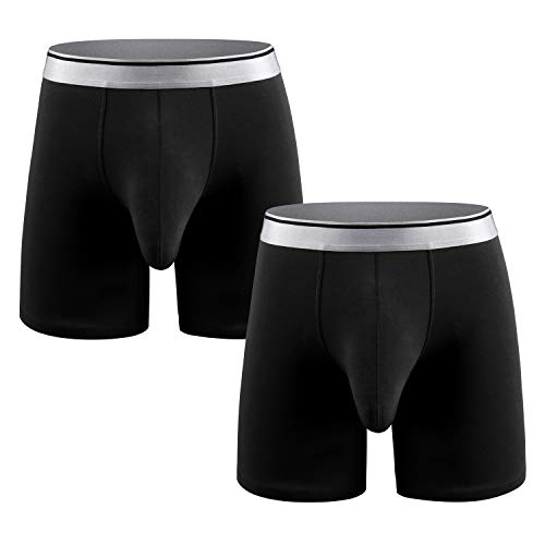 Ouruikia Herren Unterwäsche Baumwolle Boxershorts Langes Bein Boxershorts Schwarze Mehrfarbig Unterhos Boxer mit Separater Tasche, 2 Packungen schwarz, XX-Large von Ouruikia