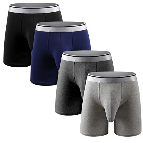 Ouruikia Herren Unterwäsche Baumwolle Boxershorts Langes Bein Boxershorts Schwarze Mehrfarbig Unterhos Boxer mit Separater Tasche 4 Packungen, 4 Farben, Large von Ouruikia