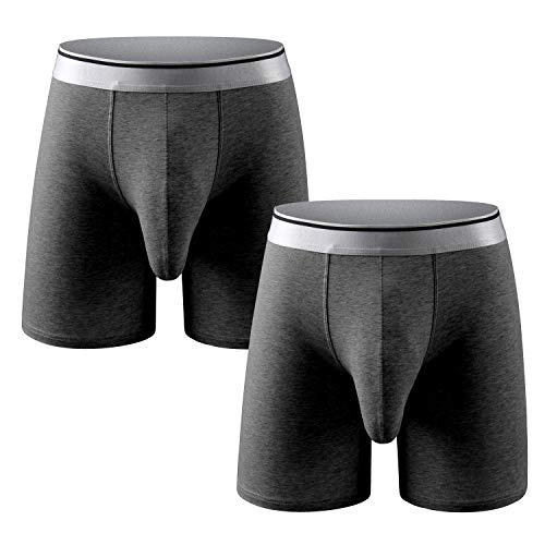 Ouruikia Herren Unterwäsche Baumwolle Boxershorts Langes Bein Boxershorts Schwarze Mehrfarbig Unterhos Boxer mit Separater Tasche - Grau - Medium von Ouruikia