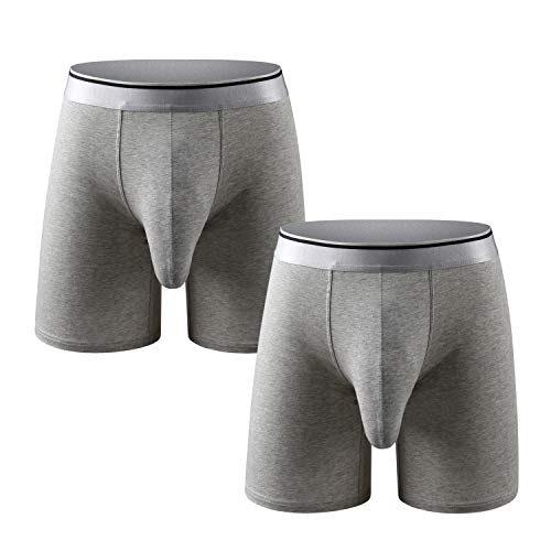 Ouruikia Herren Unterwäsche Baumwolle Boxershorts Langes Bein Boxershorts Schwarze Mehrfarbig Unterhos Boxer mit Separater Tasche - Grau - XX-Large von Ouruikia