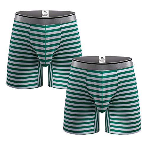 Ouruikia Herren Unterwäsche Baumwolle Boxershorts gestreift Lange Bein Boxershorts Separate Beutel - Grün - Large von Ouruikia