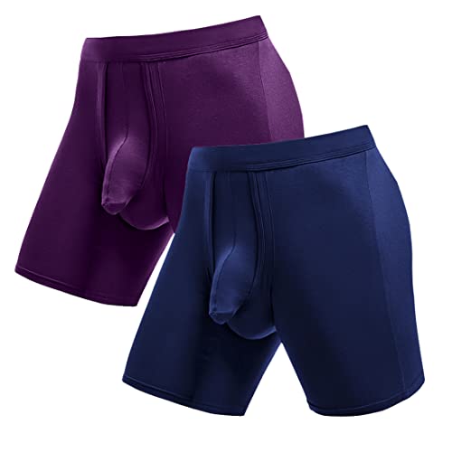 Ouruikia Herren Unterwäsche Boxershorts Anti-Scheuern Langes Bein Herren Boxershorts Tagless Boxershorts Separate Tasche, Marineblau/Violett, L von Ouruikia