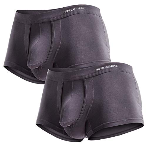 Ouruikia Herren Unterwäsche Modal Boxershorts Leichte Turnks Tagless Unterhose mit separater Tasche, Grau (2 Packungen), X-Large von Ouruikia