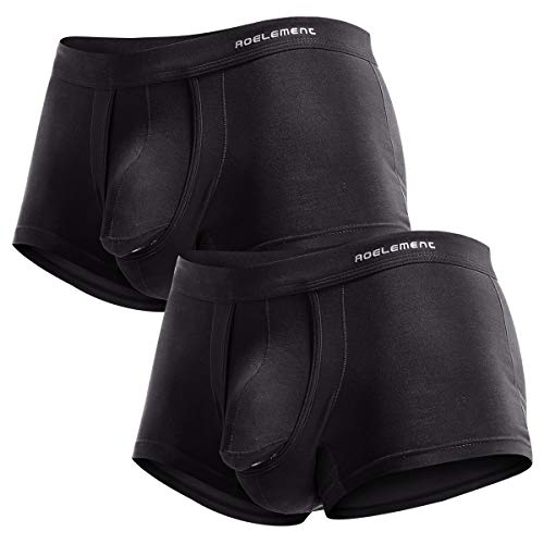 Ouruikia Herren Unterwäsche Modal Boxershorts Leichte Turnks Tagless Unterhose mit separater Tasche, Schwarz (2 Packungen), Medium von Ouruikia