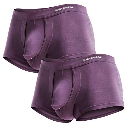 Ouruikia Herren Unterwäsche Modal Boxershorts Leichte Turnks Tagless Unterhose mit separater Tasche, Violett (2 Packungen)., Large von Ouruikia