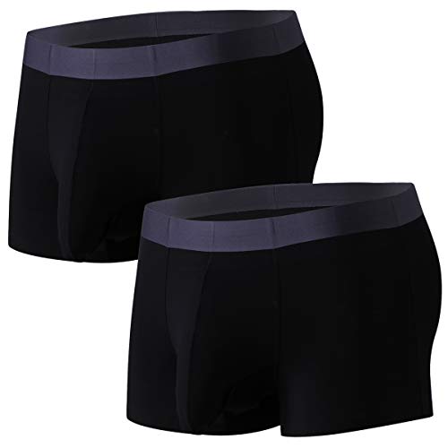 Ouruikia Herren Boxer Shorts Unterwäsche Modal Boxershorts Unterhosen Retroshorts Trunks Men mit Separater Tasche, Schwarz (2 Packungen)., Medium von Ouruikia