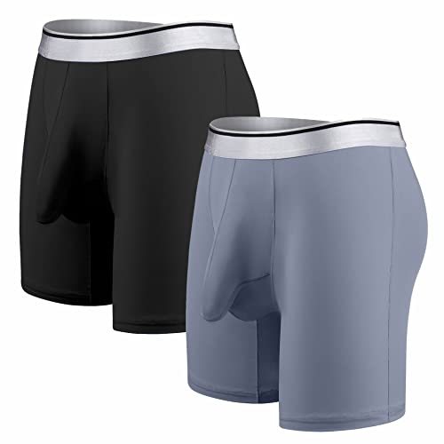 Ouruikia Herren-Unterwäsche Seidig Glatt Boxershorts Langes Bein Schnelltrocknend Boxershorts mit Separater Tasche XXL Schwarz Grau von Ouruikia