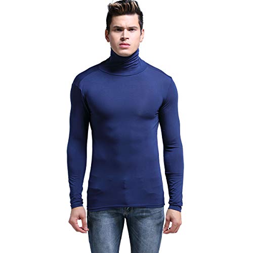 Ouruikia Leichte Thermo-Hemden für Herren, Unterhemden, Basisschicht, Rollkragen, Langarm-Pullover,Base Layer Shirts für den Winter - Blau - Mittel von Ouruikia