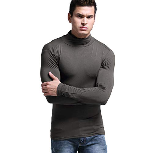 Ouruikia Leichte Thermo-Hemden für Herren, Unterhemden, Basisschicht, Rollkragen, Langarm-Pullover,Base Layer Shirts für den Winter - Grau - Groß von Ouruikia