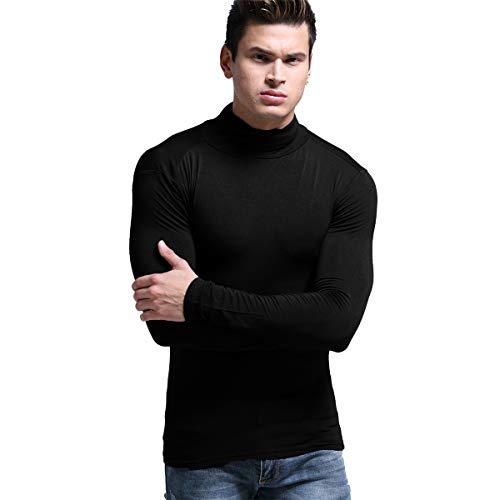 Ouruikia Leichte Thermo-Hemden für Herren, Unterhemden, Basisschicht, Rollkragen, Langarm-Pullover,Base Layer Shirts für den Winter - Schwarz - Groß von Ouruikia