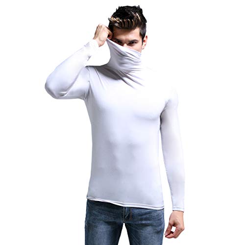 Ouruikia Leichte Thermo-Hemden für Herren, Unterhemden, Basisschicht, Rollkragen, Langarm-Pullover,Base Layer Shirts für den Winter - Weiß Groß von Ouruikia