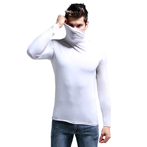 Ouruikia Leichte Thermo Hemden für Herren Unterhemden Basisschicht Rollkragen Langarm Pullover Base Layer Shirts für den Winter, Weiß, XL von Ouruikia