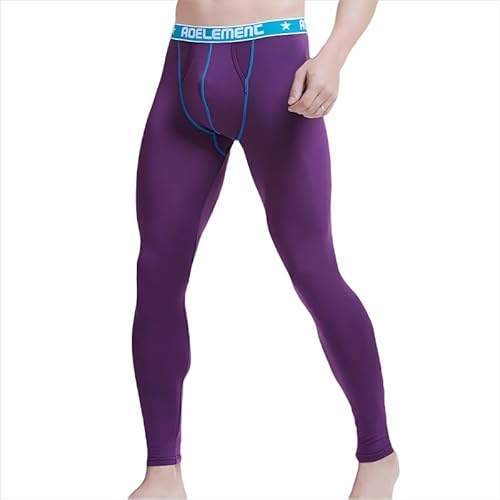 Ouruikia Thermounterwäsche Herren Modal Lange Thermohosen Hält Warm Weich Winter Kälteschutz Soprtsleggings, Violett, L von Ouruikia