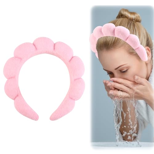 Haarreifen Damen Breit,Rosa Haarschmuck,Schwamm Stoff Stirnband für Make-Up Hautpflege Waschen Dusche,Niedliches Haarzubehör Weiches Frottee-Handtuch, Haarband für Hautpflege Haarreifen Mädchen von OusSee