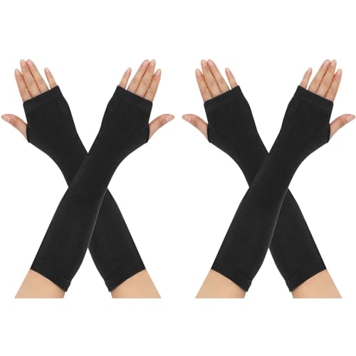 OusSee 4 Stück Lange Thermo Gestrickte Armstulpen – Fingerlose Warme Winterhandschuhe, Dehnbar und Bequem, Handstulpen Pulswärmer mit Daumenloch, für Damen und Herren Geeignet von OusSee