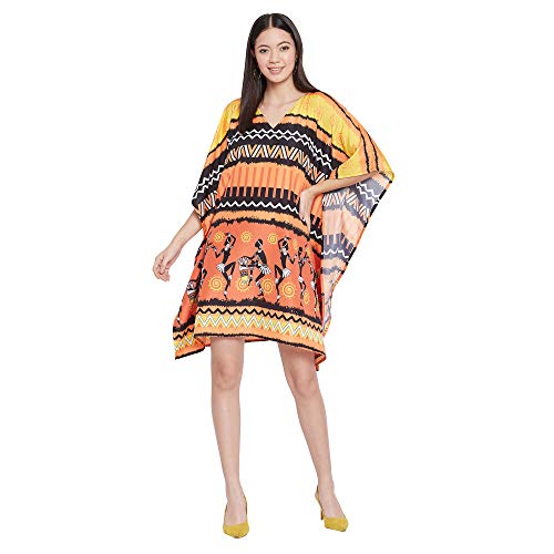 Gypsie Blu Damen Kurz Kaftan Übergröße Kurze Lose Tunika Casual Kimono Mini Strandkleid, Multicolor Dashiki, Einheitsgröße Mehr von Oussum