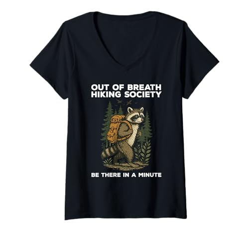 Damen Out of Breath Hiking Society Hiker Nature Funny Raccoon T-Shirt mit V-Ausschnitt Damen Out of Breath Hiking Society Hiker Nature Funny Raccoon T-Shirt mit V-Ausschnitt von Out Of Breath Hiking Society Funny Raccoon Apparel
