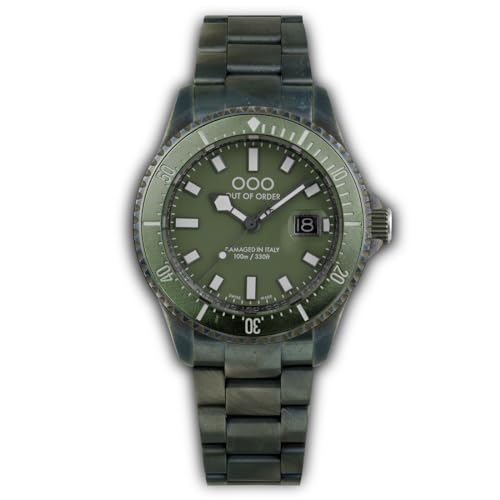 Out of Order CASA NOVA GRÜN Swiss Made Steel Quarz Datum Saphir Herrenuhr, silber / schwarz, Armband von OOO - Out of Order