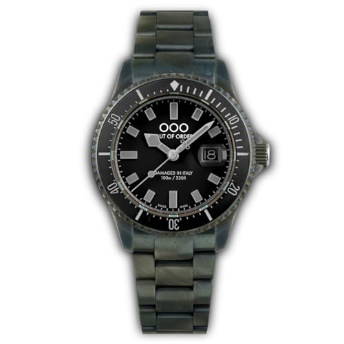 Out of Order CASA NOVA Stahl Swiss Made Quarz Datum Schwarz Herrenuhr, silber / schwarz, Armband von OOO - Out of Order