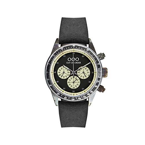 Out of Order Chronograph Black Black Stahl Quarz Schwarz Leder Vintage Ruiniert Herren Uhr von Out of Order