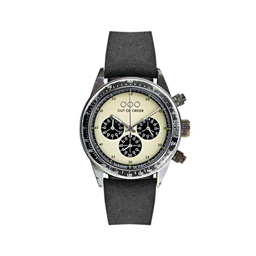 Out of Order Chronograph Black Cream Stahl Quarz Schwarz Leder Vintage Ruiniert Herren Uhr von OOO - Out of Order