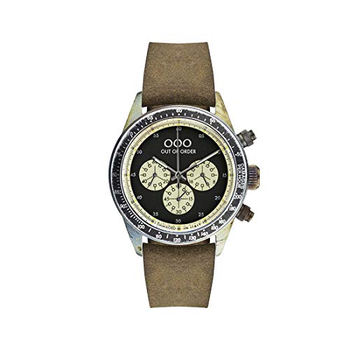 Out of Order Chronograph Brown Black Stahl Quarz Braun Schwarz Leder Vintage Ruiniert Herren Uhr von Out of Order