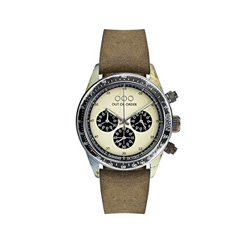 Out of Order Chronograph Brown Cream Stahl Quarz Braun Leder Vintage Ruiniert Herren Uhr von Out of Order