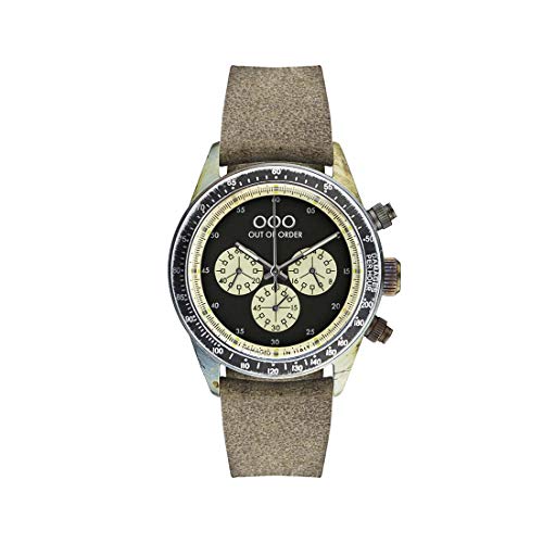 Out of Order Chronograph PALUDE Black Stahl Quarz Schwarz Braun Leder Vintage Ruiniert Herren Uhr von OOO - Out of Order