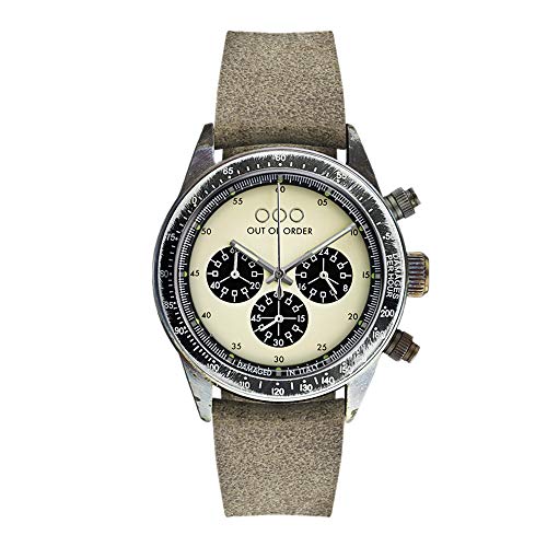 Out of Order Chronograph PALUDE Cream Stahl Quarz Braun Leder Vintage Ruiniert Herren Uhr von Out of Order