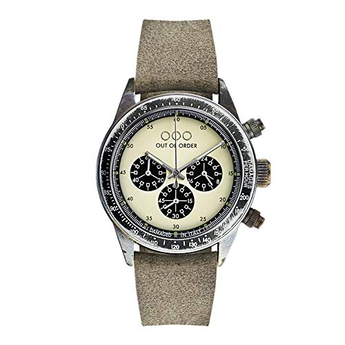Out of Order Chronograph PALUDE Cream Stahl Quarz Braun Leder Vintage Ruiniert Herren Uhr von OOO - Out of Order