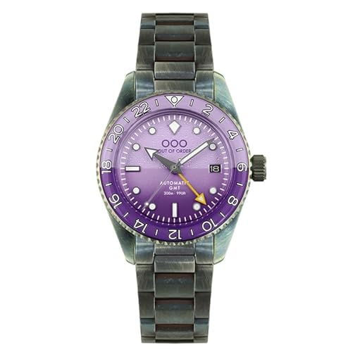 Out of Order Dark Violet GMT Automatik Armbanduhr für Herren aus Stahl Violett Datum Saphir, silber / schwarz, Armband von OOO - Out of Order