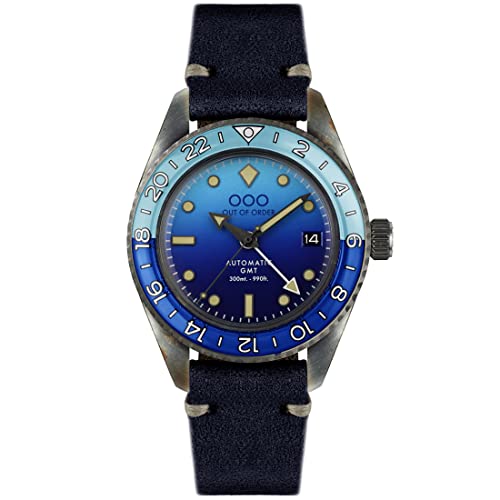 Out of Order GMT BOMBA BLUE Automatische Stahl Blau Datum Saphir Leder Uhr Alter Mann, Gurt von OOO - Out of Order