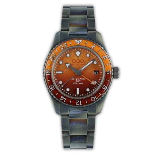 Out of Order NEGRONI GMT Automatische Herrenuhr aus orangefarbenem Stahl mit Datum und gealtertem Saphir, silber / schwarz, Armband von OOO - Out of Order