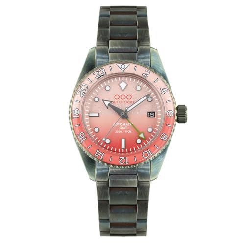 Out of Order PALOMA GMT Automatik Stahl Rosa Datum gealtert Saphir Herrenuhr, silber / schwarz von OOO - Out of Order