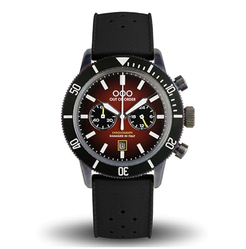 Out of Order Red Pilot Chronograph Quarz Stahl Silikon Rot Schwarz Datum Herrenuhr, Schwarz , Armband von OOO - Out of Order