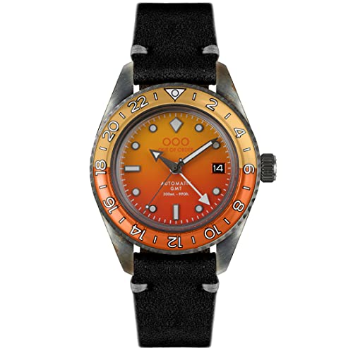 Out of Order SEX ON THE BEACH GMT Automatisch Stahl Orange Datum Schwarz Leder Saphir Uhr Alter Herren, Armband von Out of Order