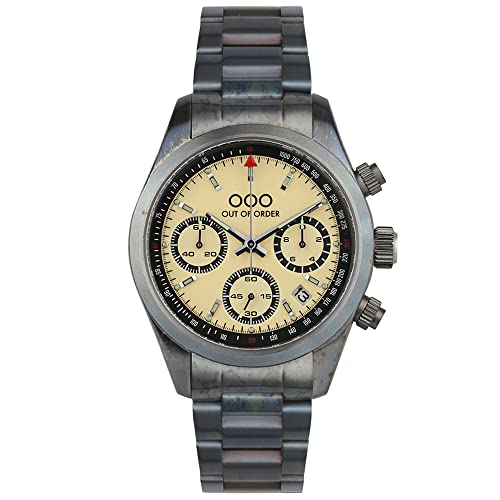 Out of Order SPORTY Chronograph Hybridstahl Meca-Quarz Creme Datum Saphir Herren Uhr von Out of Order