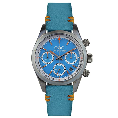 Out of Order SPORTY Chronograph Hybridstahl Meca-Quarz Hellblau Datum Saphir Herren Uhr von Out of Order